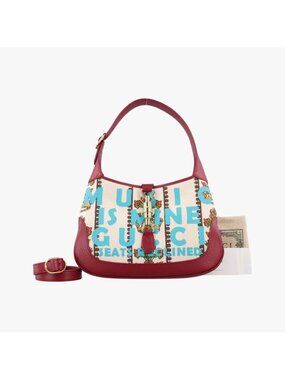 Gucci Jackie White Red Multicolor Canvas Leather Messenger Bag